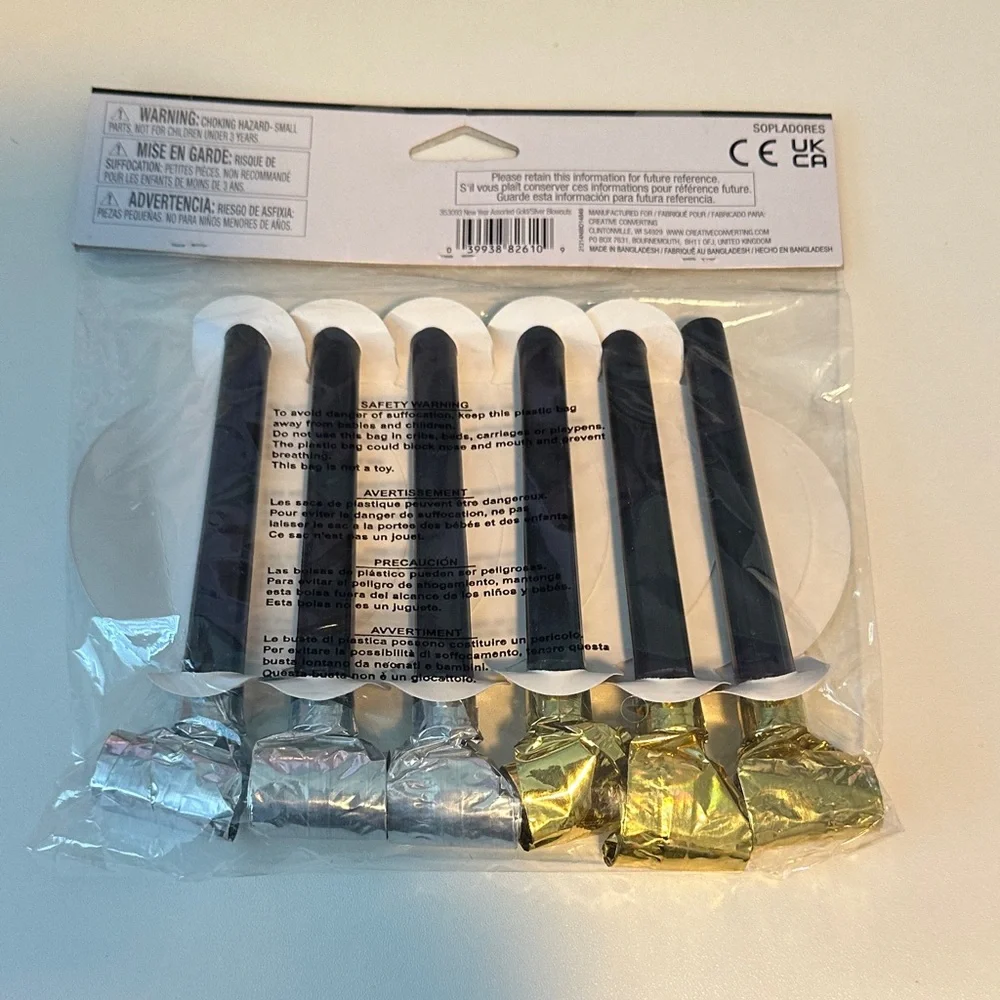 Blowouts Soufflets Happy New Year Party Supplies - Gold and Silver